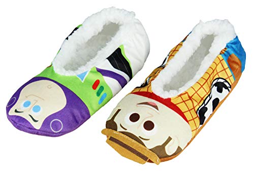 Disney Toy Story Woody And Buzz Lightyear Slipper Socks with No-Slip Sole For Women Men (X-Large)
