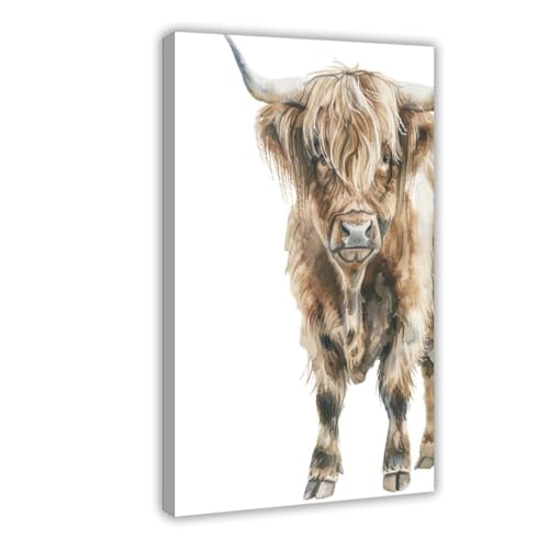 Poster vache Highland toile décoration murale chambre bureau grand tableau 61x91 cm