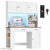 FirFurd 180cm Scrivania con Cassetti, Scrivania Gaming con Luci a LED e Prese, Scrivanie c...