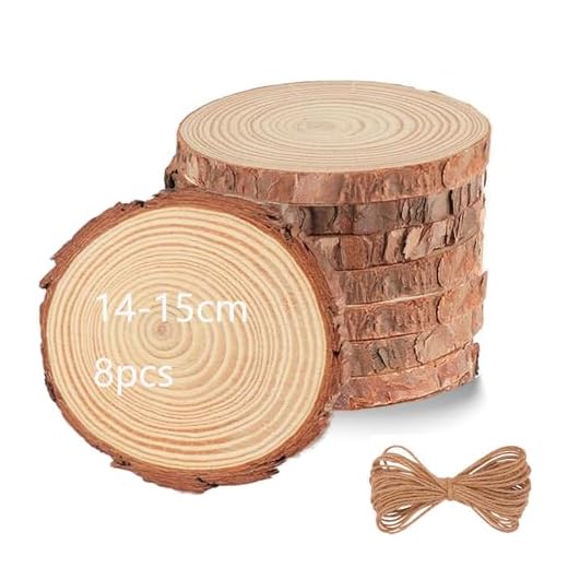 Suwang Rodajas de Madera 8 piezas 14-15 cm,Rodajas Madera sin taladrar para manualidades,1cm de grosor,Rodaja Madera para Manualidades DIY de mesa para decoracion navidad Discos de Madera.