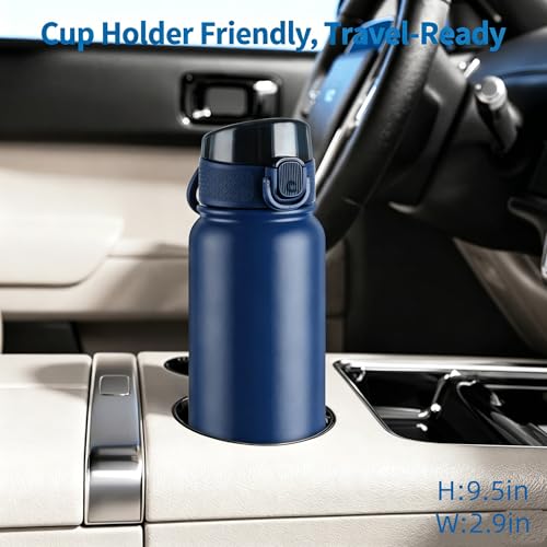Image of GOPPUS Insulated Water Bottle 20oz Stainless Steel BPA-Free Sports Bottle Ideal for School and Travel Silicone Spout Lid Prevents Leaks, Sweat, and Dust (dark blue)