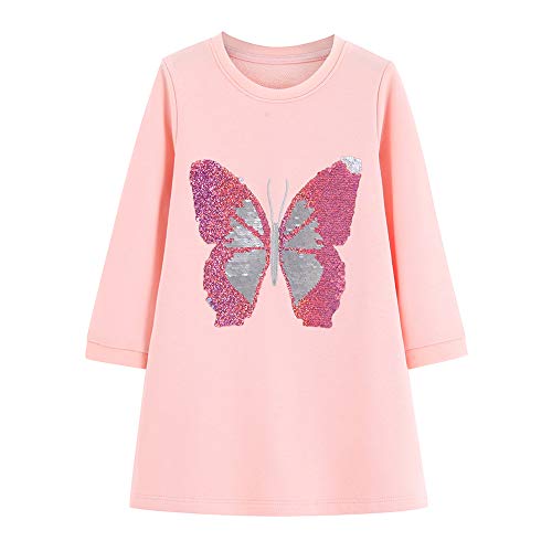 Beilei Creations Mädchen Kleid Umkehrbar Pailletten Baumwolle Langarm Party Freizeit Kleid 2-7 Jahre (2Jahre, Rosa) Cover
