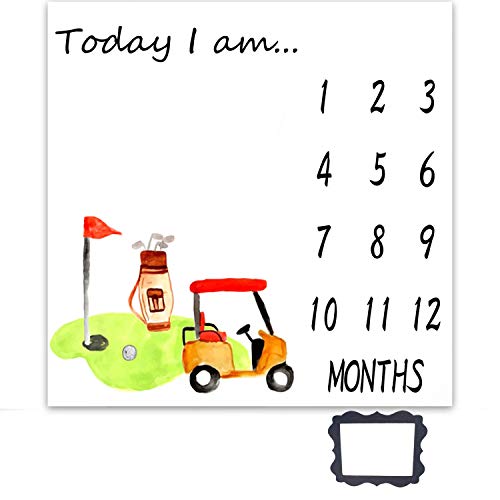 Image of Baby Monthly Milestone Blanket Newborn 40x40 inches Golf Themed Photography Blanket Soft Fabric with Frame for Babies from 0 to 12 Months Toddler Blanket EADS469