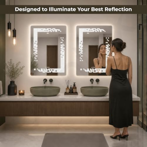 Image of Plantex LED Mirror for Wash Basin with 3 Tone /Designer Mirror for Living Room /Bedroom /Dressing Room - Rectangle Shape (18 X 24 Inch)