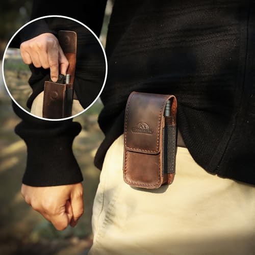 Image of Topstache Leather Multitool Sheath - Belt Clip Multitool Holster for Leatherman - Leather Tool Pouch - Multi Tool Case Sheath for Belt - Magnetic Closure Pocket EDC Organizer, M,DarkBrown