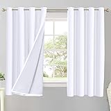 Flamingo P Double Layer 70% Blackout White Curtains for Bedroom 63 Inches Long Thermal Insulated Lined Curtains for Living Room | Light Blocking Energy Saving Grommet Drapes Draperies, 2 Panels