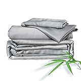 ClevaHome Sheets Twin Bed Sheet Set, 100% Rayon derived from Bamboo, Luxuriously Soft, Cooling, Double Stitching, 16" Deep Pockets (Twin, Silver)