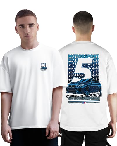 Image of Buy That Trendz Mens Oversized Tshirt 5 Motorsport Printed Crew Neck Cotton Drop Shoulder Half Sleeve Stylish Tshirt