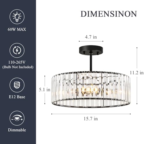 Plafonnier en cristal noir Pevfah fini les pièces sombres 40cm