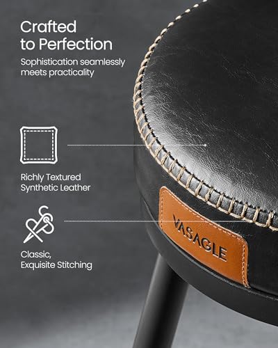 Vasagle ULBC110B01 Ekho Collection - Swivel Bar Stools Set Of 2, Bar Height Backless Bar Stools, Synthetic Leather With Stitching, Mid-Century Modern, 30-Inch Tall Kitchen Barstools thumb #5