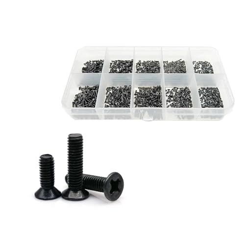 1000個/箱 マイクロ スモール M1.2 M1.4 M1.6 ネジ ボルト セット キット おもちゃ 車 電子製品 メガネ 電話用 304 ステンレススチール ブラック(Black flat head)