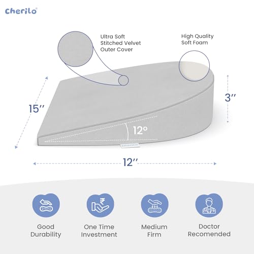Image of Cherilo C Shaped Elevated Wedge Pillow for Baby Crib & Mattress, Elevate Baby to Prevent Acid Reflux, Colic, GERD, Heat Burn & Vomiting | 15 inch x 12 inch x 3 inch | - with Removable Velvet Cover - Grey
