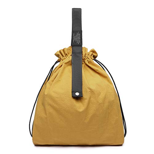 【グッシオ】巾着型 エコバッグ コンパクト収納 コンビニサイズ 綿麻素材 手提げ×肩掛け 2WAY仕様 折りたたみ 携帯便利 おしゃれ125012（マスタード）