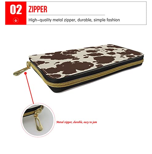 Clohomin Brown Cow Wallet Purse Long Leather Waterproof Cash Card Holder Cute Animal Fur Prints Clutch Purse For Women Girls Holder Zipper Closure Mini Wristlet Coin Bag #TOP4