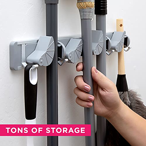 Berry Ave Broom Holder & Wall Mount Garden Tool Organizer- Kitchen, Garage & Laundry Room Storage With 4 Slots And 4 Hooks- Wall Holder For Broom, Rake & Mop Handles Up To 1.25”
