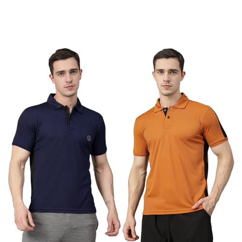 Image of CHKOKKO Men's Active Sports Wear Polo Half Sleeve Gym Tshirt with Button Collar Quick Dry Breathable Perfect for Workout Running Regular Fit Pack of 2