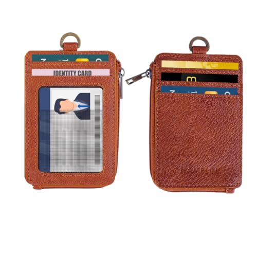 Image of HAMELIN Unisex Adults ID & Card Holder | Slim Faux Leather Wallet for Men & Women | 5-Slot Debit, Credit & ID Card Holder | Compact, Secure Zipper Wallet for Easy Access | Windsor Tan