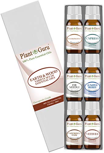 Earth & Wood Essential Oil Variety Set Kit - 6 Pack - 100% Pure Therapeutic Grade 10 Ml. Includes Frankincense, Cypress, Fir Needle, Juniper Berry, Patchouli, Vetiver. #TOP20