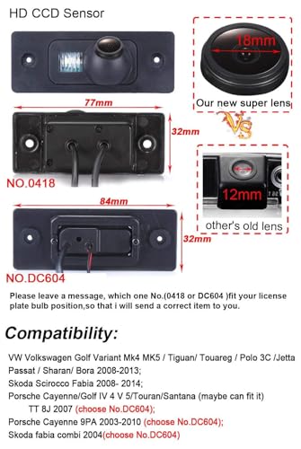 Image of HD 720P Night Vision Waterproof Car License Light Plate Back Up Rear View Reverse Camera Replacement for Porsche Cayenne 9PA 2003-2010 /Skoda Fabia Combi 2004 /Audi TT 8J 2007