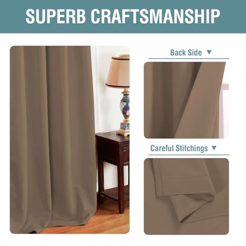 Image of H.VERSAILTEX Blackout Curtain for Living Room Small Window Kitchen Blackout Curtains 45 inch Length Energy Saving Solid Grommet Blackout Drape, One Panel, Macchiato, 52 inch W x 45 inch L