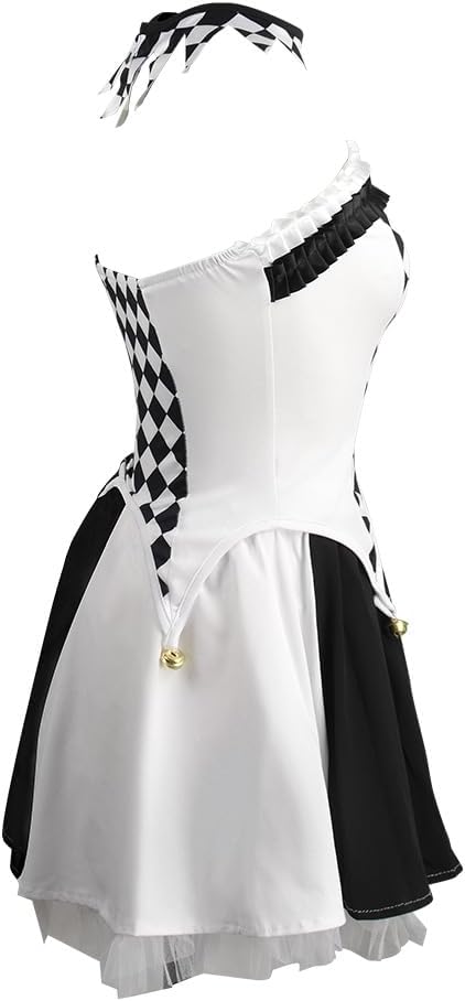 Harlequin Costume For Women - Jester Costume Deluxe Harlequin Burlesque Black White Sexy Clown Dress - Image 8