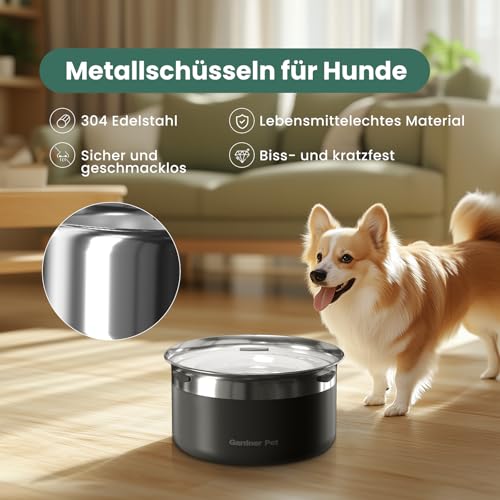 Gardner Pet Wassernapf Hund ohne Sabbern, 3,85L Edelstahl Hundenapf Auslaufsicher, Anti-Verschluck-Wasser für große Hunde, Für Innen, draußen geeignet, Verhindert Tropfen, Schwarz