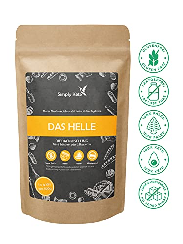 Simply Keto Die Helle Lower Carb* Brot Backmischung - Für glutenfreies Brot, 6 Brötchen oder 2 Baguettes - Nur 1,6g Kohlenhydrate pro 100g - Geeignet für Lower Carb* & Ketogene Ernährung - 260g