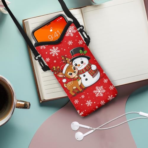 Image of Women Crossbody Cell Phone Purse Christmas Phone Bag Purse with Shoulder Strap Bag Pouch Fits Most Smartphones for Travel, Beach, Deer Snowman Snowflake Red