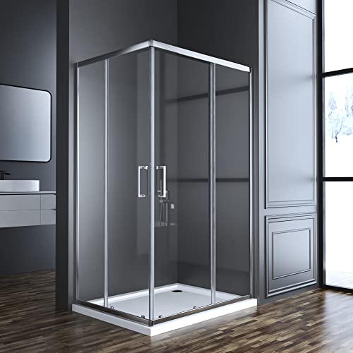 Duschkabine Eckeinstieg 100x80cm Duschabtrennung Schiebetür, Eckeinstieg Duschkabine mit Doppel Schiebetüren 6 mm ESG Glas, Dusche Duschwand Höhe 185cm