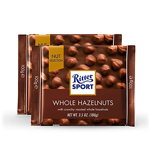 Image of Ritter Sport Whole Hazelnut Milk Chocolate 100G (Pack Of 2) Chocolates Nut Selection, Product Of Germany, Milk Chocolate With Whole Hazelnuts | Nutritious And Nutty Crunch, 200 Gram
