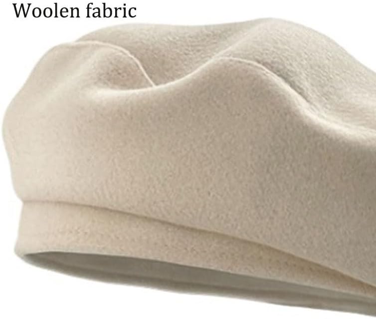 Beige Woolen Beret is Versatile Warm Adjustable Hat for Women in Winter