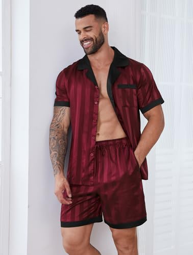 DEARCASE Mens Pajamas Set Satin Silk Pajama For Men Sleepwear Shorts Sexy Nightwear Button Down 2 Piece2