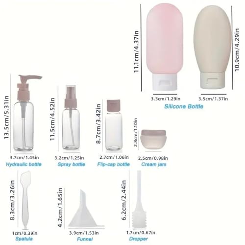 Image of 11 Pcs Travel Bottles Set - 60ml Refillable Toiletry Containers for Women, Portable Shampoo, Lotion, Cream & Handwash Bottles - Leakproof Travel Accessories for Toiletries & Essentials