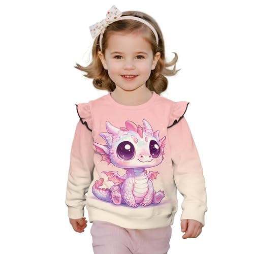 Toddler Dragon Sweatshirt for 1T-8T Girls Crewneck Tees Top Ruffle Long Sleeve Fall Sweatshirts Cute Outfits
