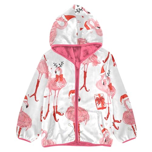 OTVEE Christmas Winter Flamingos Kids Hoodie Jacket Fall Spring Full Zip Warm Outwear Coat