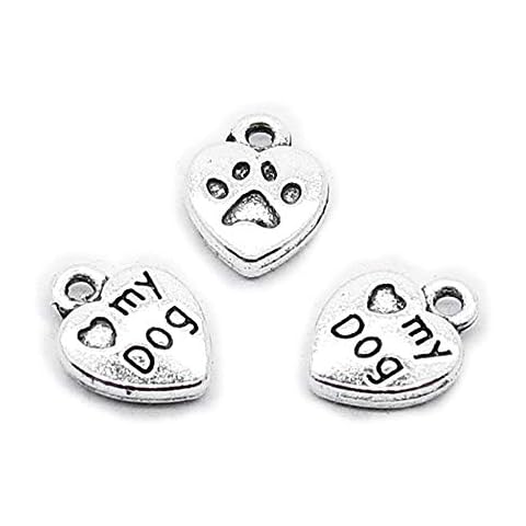 110 Pieces Antique Silver Tone Jewellery Charms Craft Art Making Crafting Beading Supplies L6QO6S Love My Dog Heart Cover