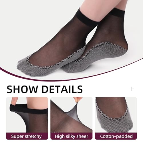Image of WiliW Women's Ankle High Sheer Thin Nylon Socks, 12 Pairs | Reinforced Bottom, Reinforced Toe