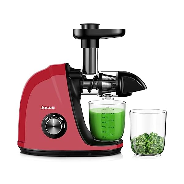 Jocuu Slow Masticating Juicer with 2-Speed Modes - Cold Press Juicer Machine - Quiet Motor & Reverse Function - Easy to Clean Juicer Extractor - Juice Recipes for Fruits & Vegetables (Red)
