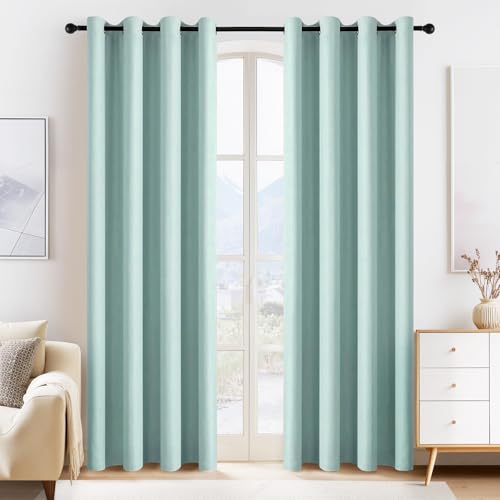 Image of PONY DANCE Aqua Blackout Curtains 80 inch Long 2 Panels Set, Thermal Insulated Solid Grommet Closet Curtains for Bedroom Closet Door, Temporary Doorway Cover Room Divider Drapes, W 55 inch x L 80 inch