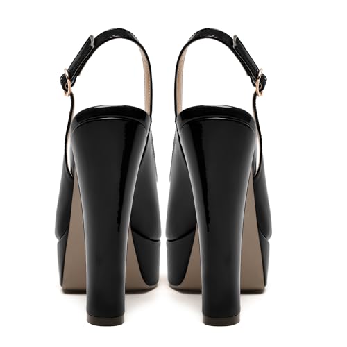 NUMALEO Womens Comfortbale Peep Toe Patent Buckle Sexy Night Club Slingback Block High Heel Pumps Shoes 5 Inch4