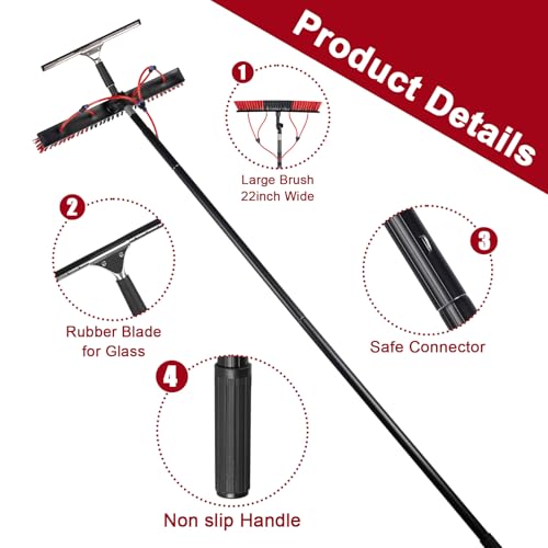 Image of 16.5ft /5m Water Fed Pole Kit, Solar Panel Cleaning & Squeegee Kit, Aluminum Extendable Pole, 22in Wide Brush, Bendable Dusting Brush, Outdoor Window Washing Equipment Tool