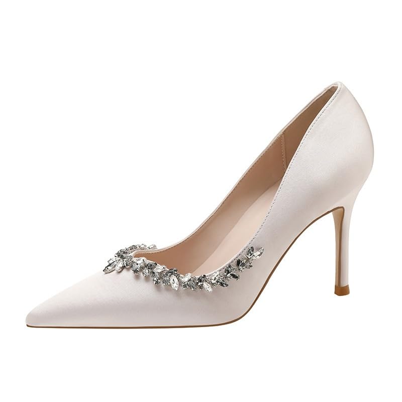 Classic Wedding Party Sexy Pumps Shoes Women Pointed Rhinestone Trimmed Stiletto High Heels Autumn Slip-on Closed Dress Shoes