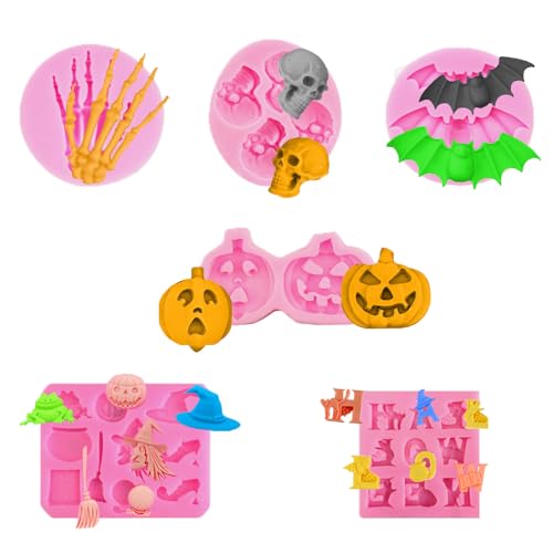 ZIOYA 6 piezas de Molde de pastel de silicona de Halloween Silicona Con Forma de Fantasma de Calavera Con Cara de Calabaza de Murciélago para Jabón Chocolate Pastel Pan Galletas Molde DIY