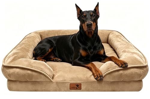 Spotted Play Orthopedic Dog Bed with Sides - Sofa Beds for Extra Large Dogs, Supportive Foam Pet Couch Bed with Washable Removable Cover, Waterproof Lining and Non-Slip Bottom, Brown - XL-Plus