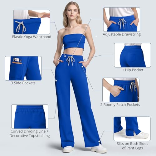 Image of Women's 7-Pocket Scrub Pants - Straight Leg, Mid-Rise, Drawstring | Soft stretch knit Mid-rise drawstring Side slits Wrinkle-resistant Machine washable For nurses /doctors /vets