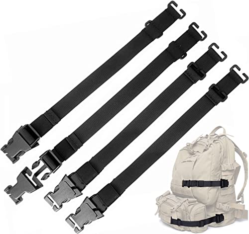 YONCONO 4Pcs Tactical Rush Tier System, Adjustable Molle Backpack Fastening Straps with Buckle Clips, Outdoor Compression Bundling Straps, Expansion Module Accessory Luggage Strap (Black) - YONCONO