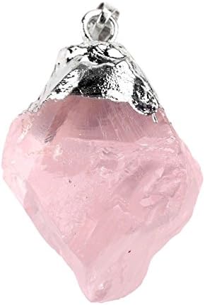 Jovivi Natural Rose Quartz Healing Crystal Raw Pink Irregular Gemstone Pendant Necklace Women Jewellery Gifts