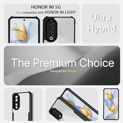 Image of Pikkme Honor 90 5G Back Cover | Crystal Clear Transparent Back | Ultra Hybrid | Full Camera Protection | Raised Edge | Bumper Back Case (Black)