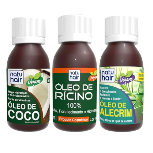 Kit Terapia Capilar Óleo de Coco + Rícino + Alecrim Natuhair 60ml