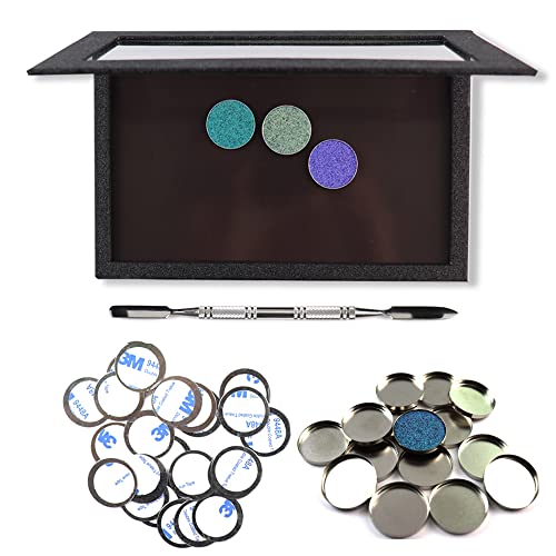 Szdym Professional Empty Makeup Magnetic Palette Set With 20 Adhesive Metal Stickers And 20 Empty Round Metal And 1 Depotting Spatula Blush For Powder And Foundation (Black) #TOP9